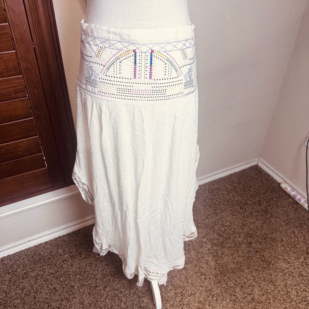 Boho Gypsy Skirt Ivory Ruffle High Low lace trim corset waist lace up sz M - Picture 6 of 9